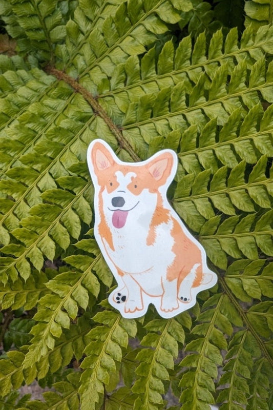 Corgi dog illustrated die cut sticker. Vinyl waterproof sticker for laptops, notebooks, water bottles