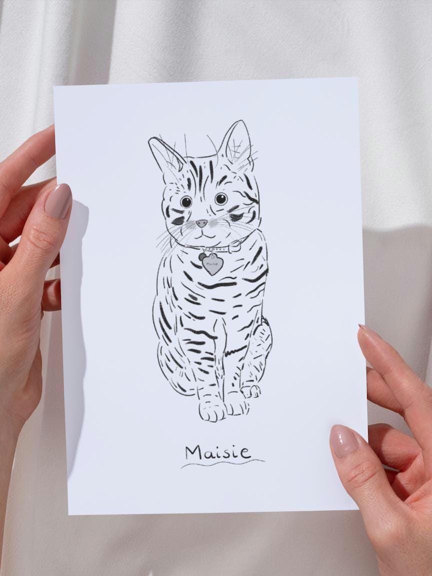 Custom Pet Portrait: Line Art Drawing from Photo (Digital or Print)