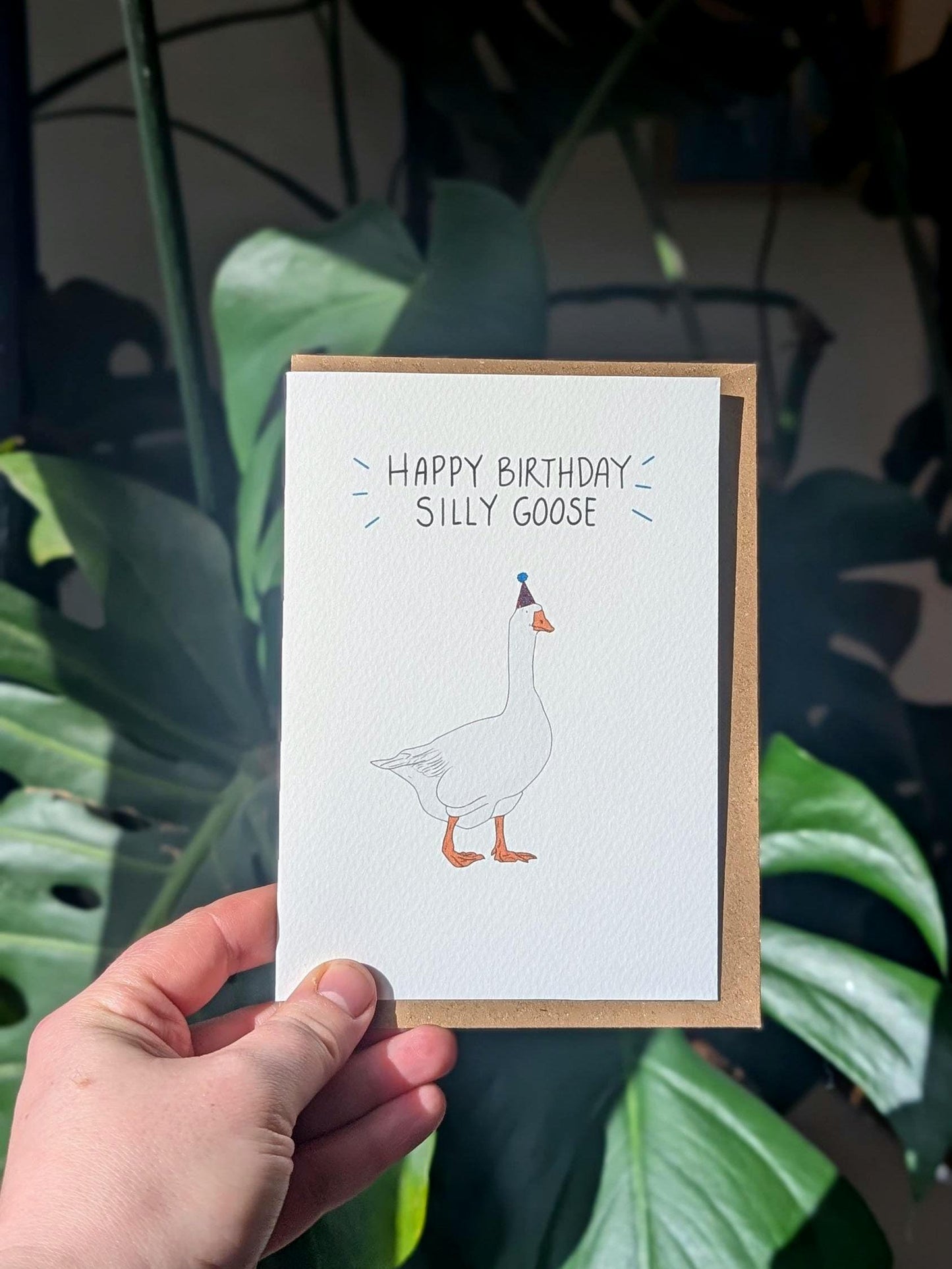 Silly Goose Birthday Card: Hand-Drawn Illustration, Recycled Paper