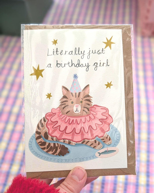 Literally just a girl cat birthday card. Hand illustrated.