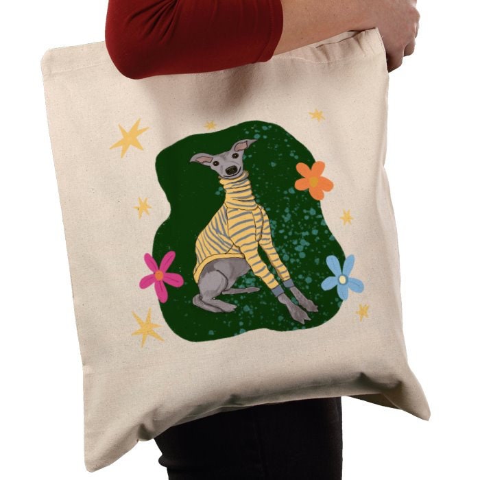Whippet Dog Illustration Cotton Tote Bag: Dog Lover Gift