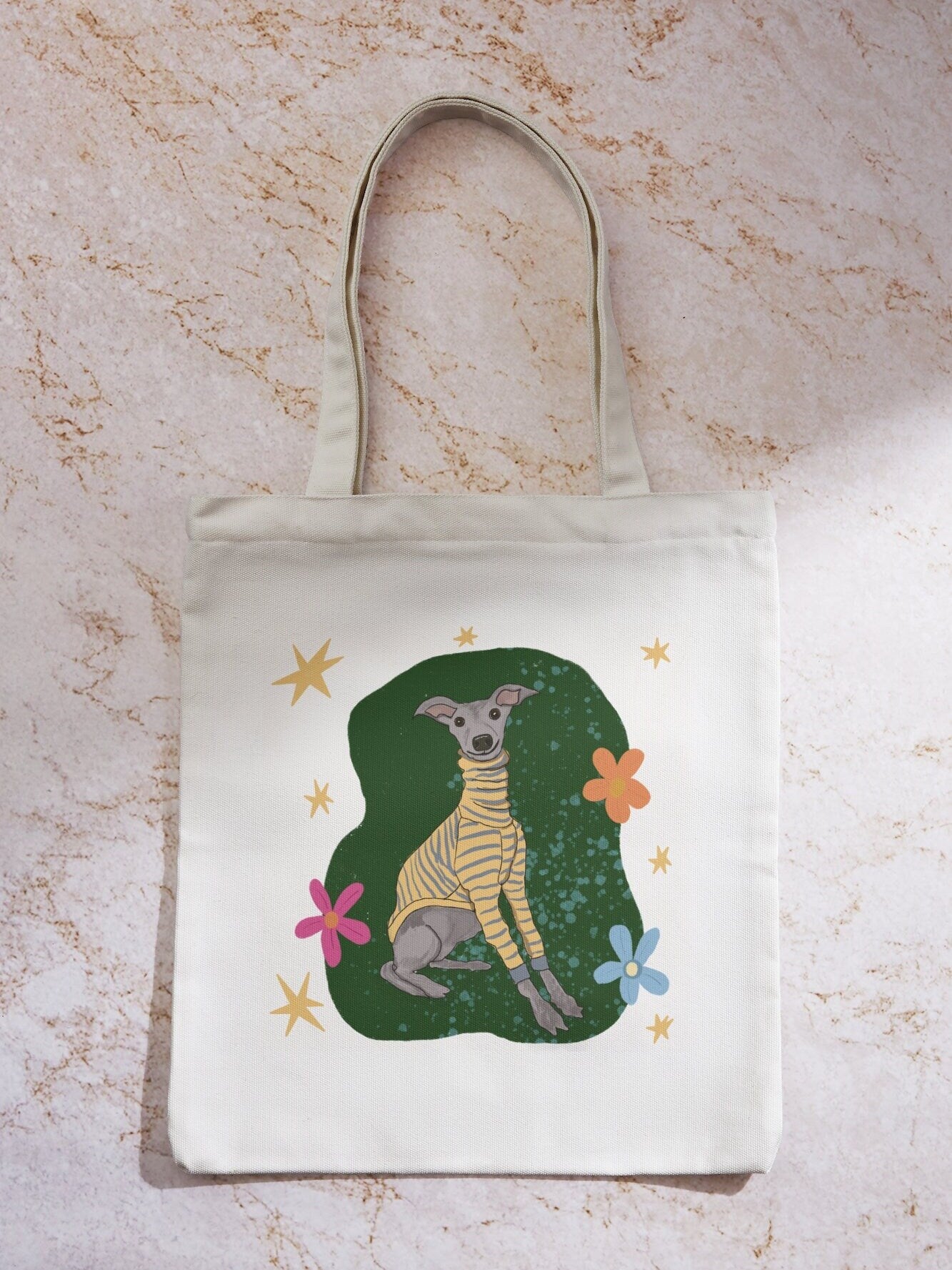 Whippet Dog Illustration Cotton Tote Bag: Dog Lover Gift