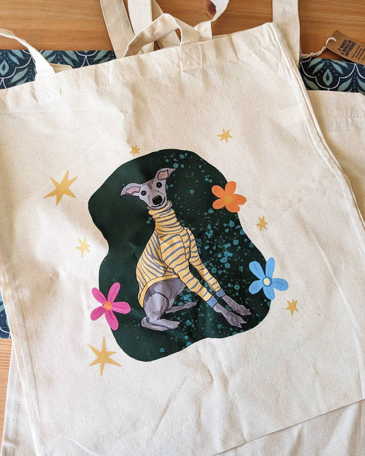 Whippet Dog Illustration Cotton Tote Bag: Dog Lover Gift