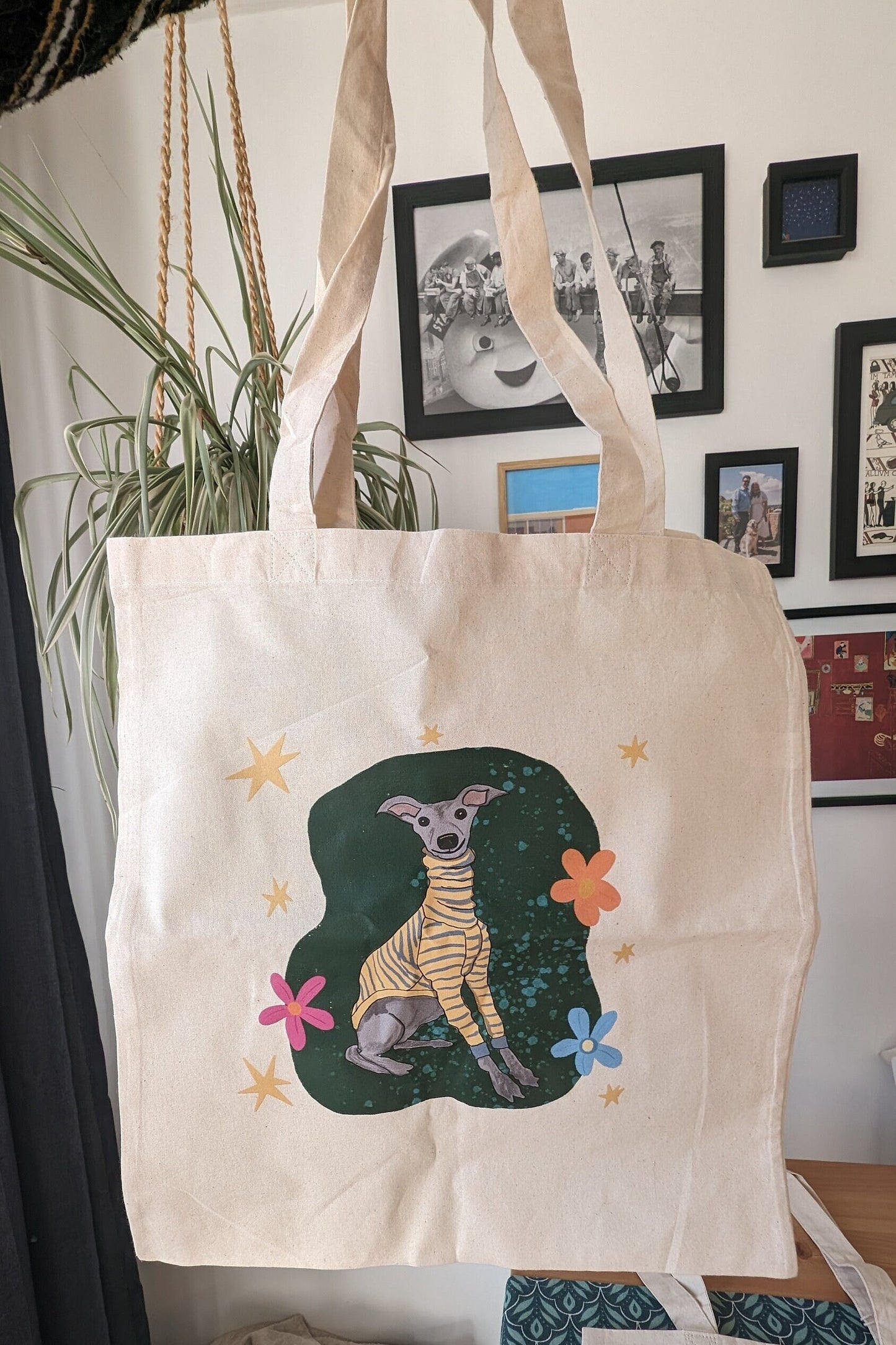 Whippet Dog Illustration Cotton Tote Bag: Dog Lover Gift