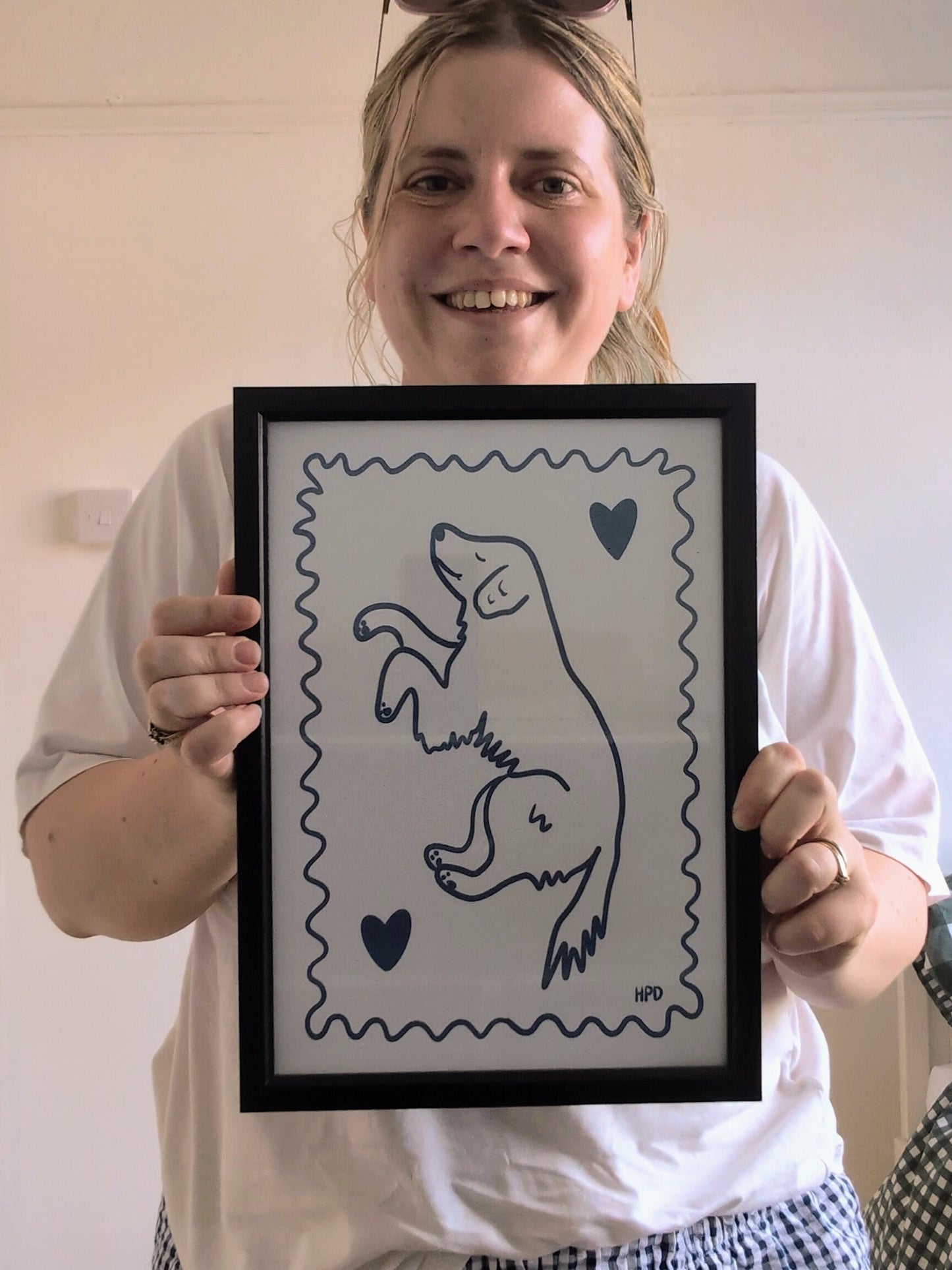 Golden Retriever Art Print: Blue and White Dog Illustration