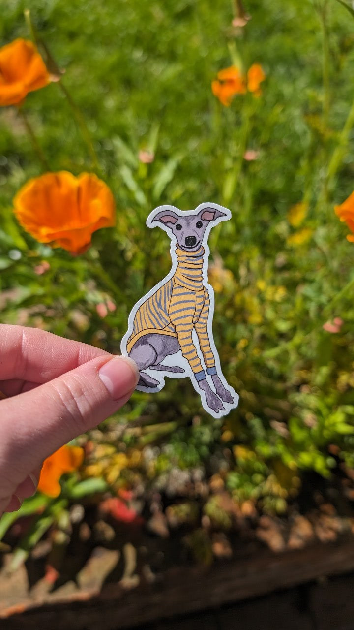 Italian greyhound sticker - cute dog in a jumper die cut sticker