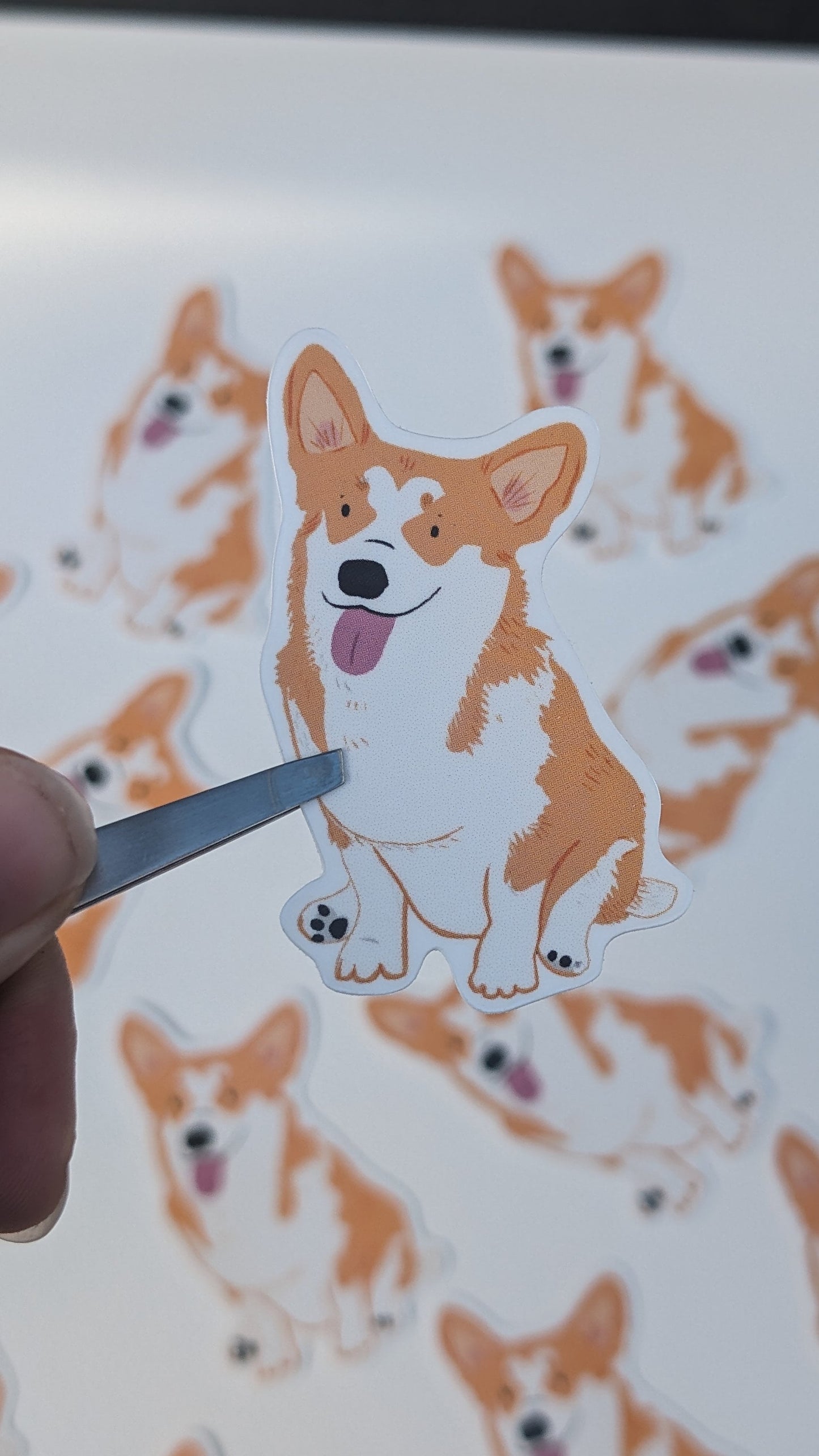 Corgi dog illustrated die cut sticker. Vinyl waterproof sticker for laptops, notebooks, water bottles