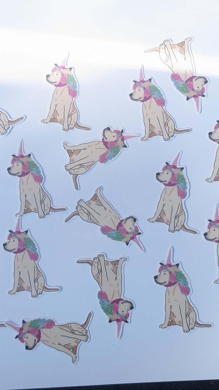Unicorn dog sticker. Die cut Labrador vinyl waterproof sticker for laptops, notebooks, water bottles