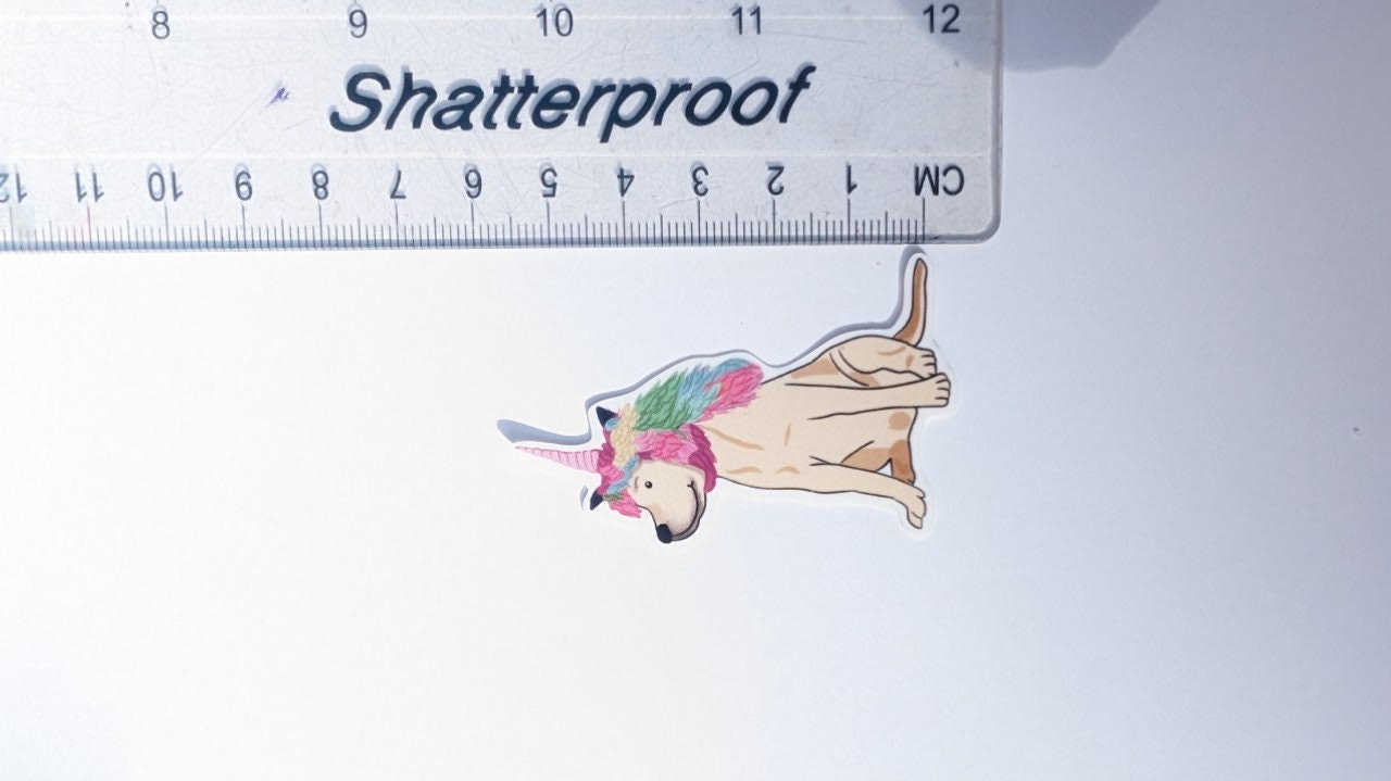 Unicorn dog sticker. Die cut Labrador vinyl waterproof sticker for laptops, notebooks, water bottles