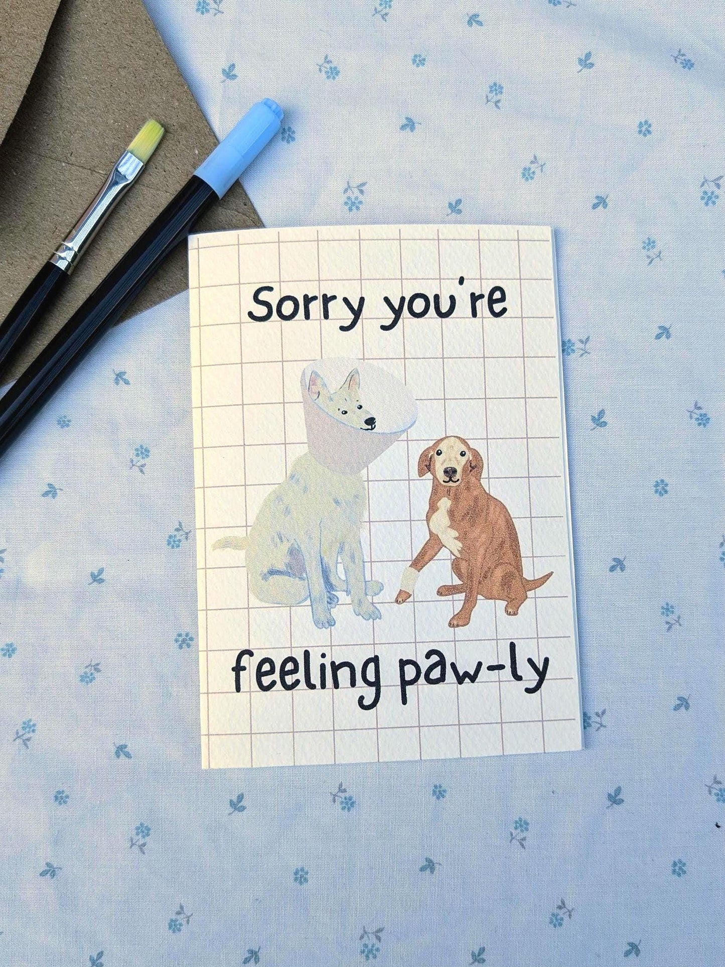 Dog Get Well Card: 'Sorry You're Feeling Paw-ly' A6 Illustrated Card