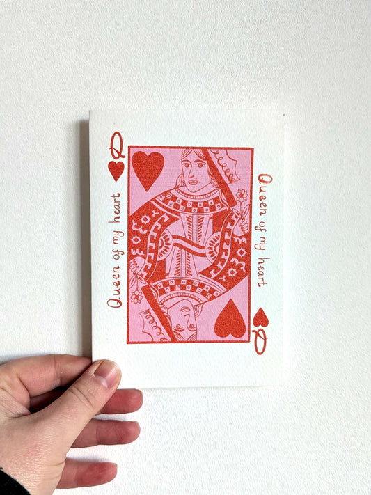 Queen of my heart love card. Illustrated greeting card. Birthday, anniversary, wife, girlfriend, galentine