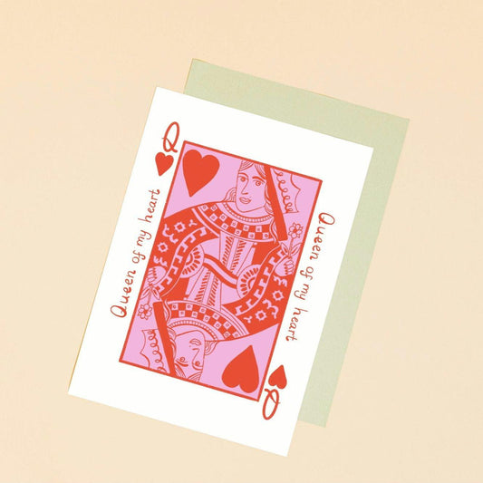 Queen of my heart love card. Illustrated greeting card. Birthday, anniversary, wife, girlfriend, galentine