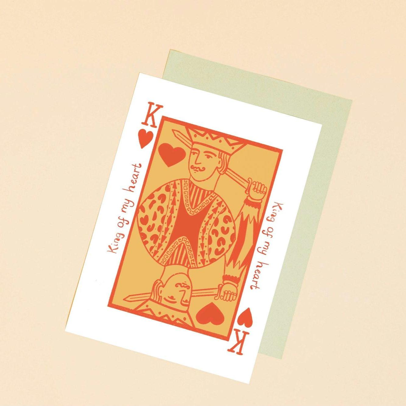King of my heart love card. Illustrated greeting card. Birthday, anniversary, husband, boyfriend, partner