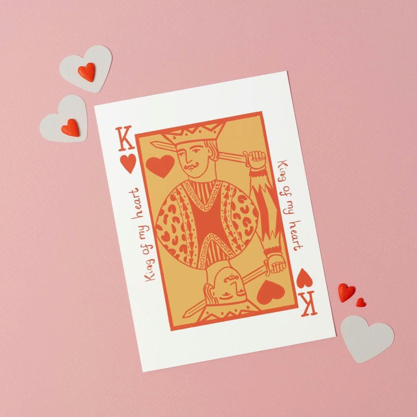 King of my heart love card. Illustrated greeting card. Birthday, anniversary, husband, boyfriend, partner