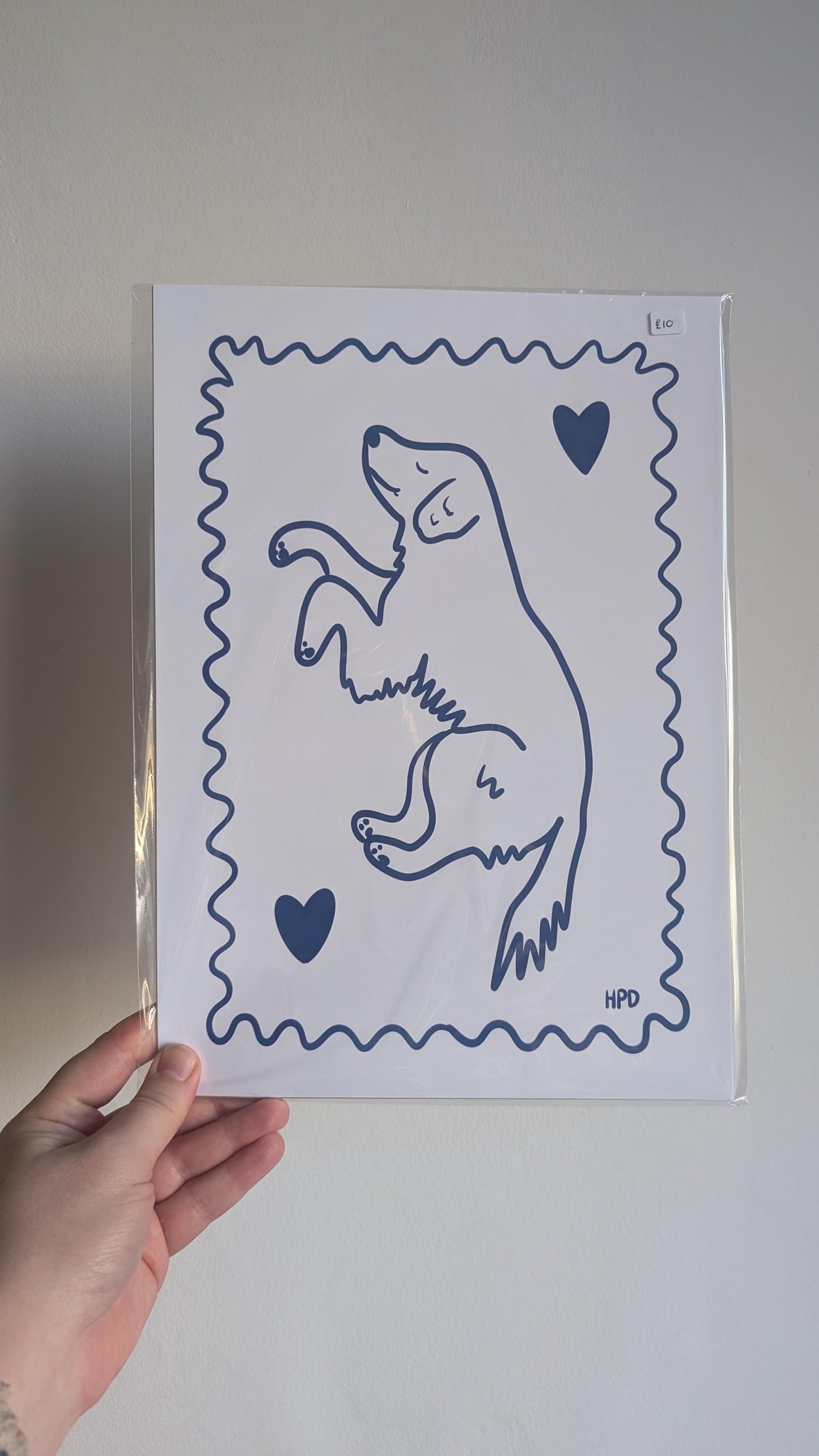 Golden Retriever Art Print: Blue and White Dog Illustration