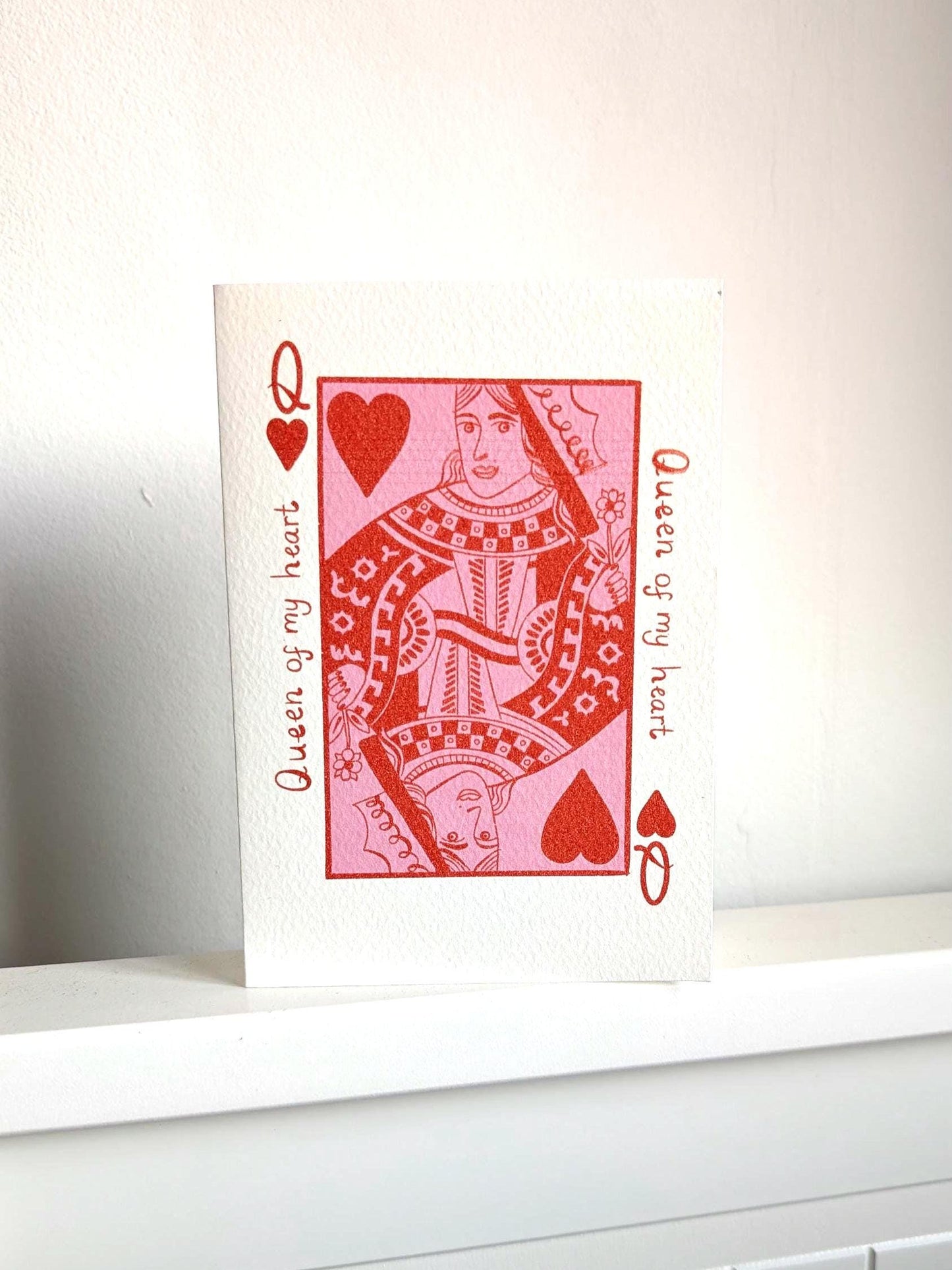 Queen of my heart love card. Illustrated greeting card. Birthday, anniversary, wife, girlfriend, galentine