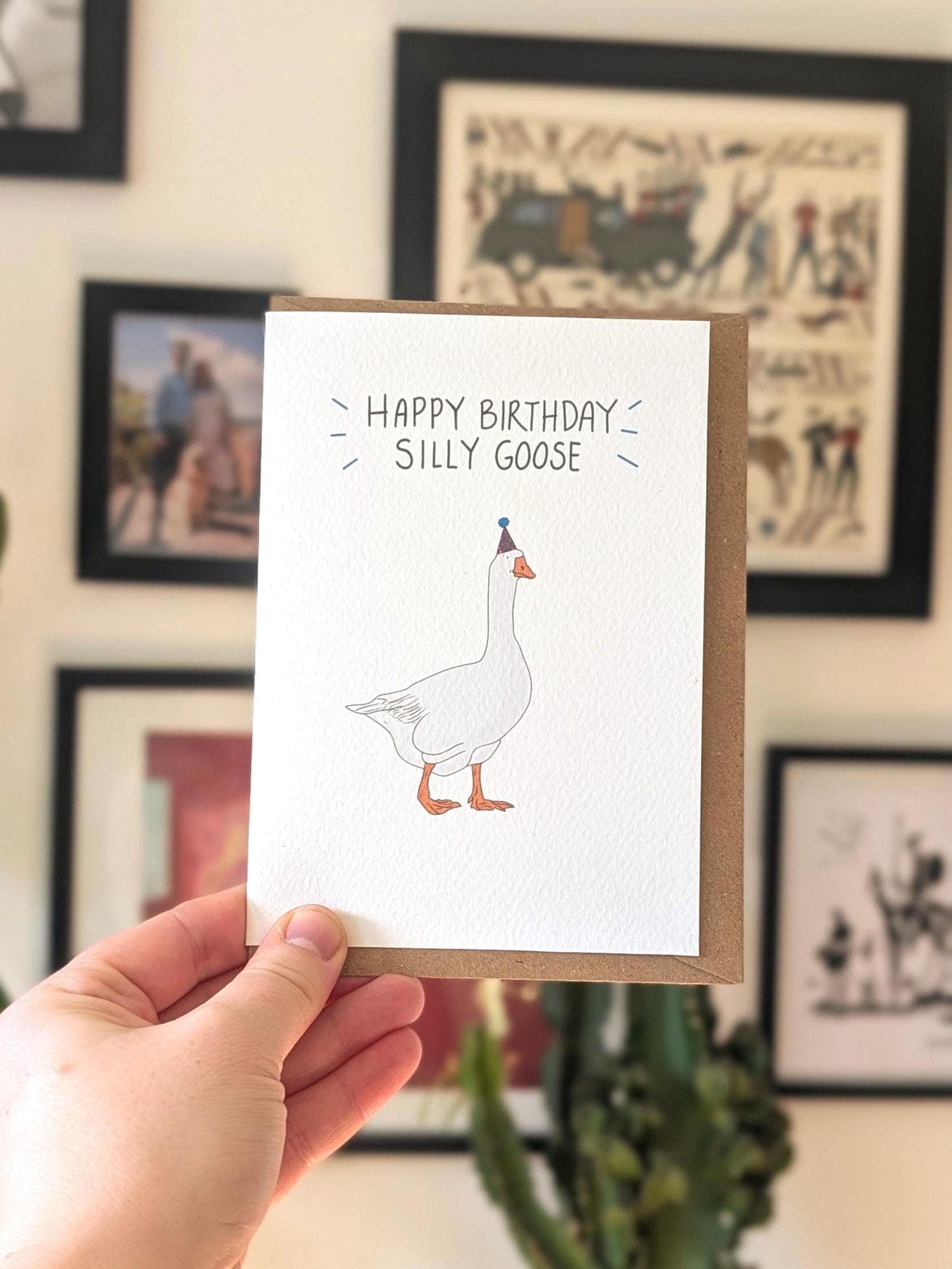 Silly Goose Birthday Card: Hand-Drawn Illustration, Recycled Paper