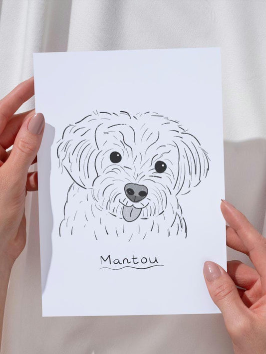 Custom Pet Portrait: Line Art Drawing from Photo (Digital or Print)