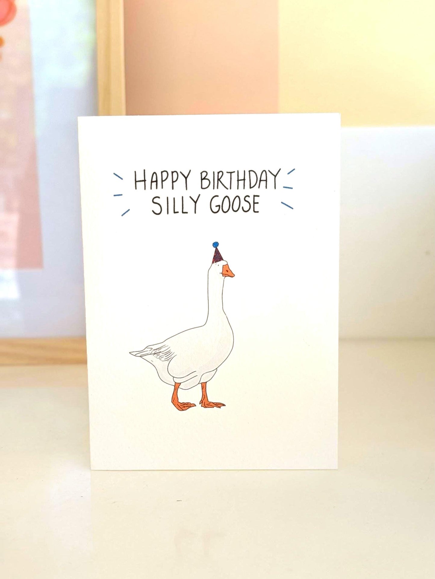 Silly Goose Birthday Card: Hand-Drawn Illustration, Recycled Paper
