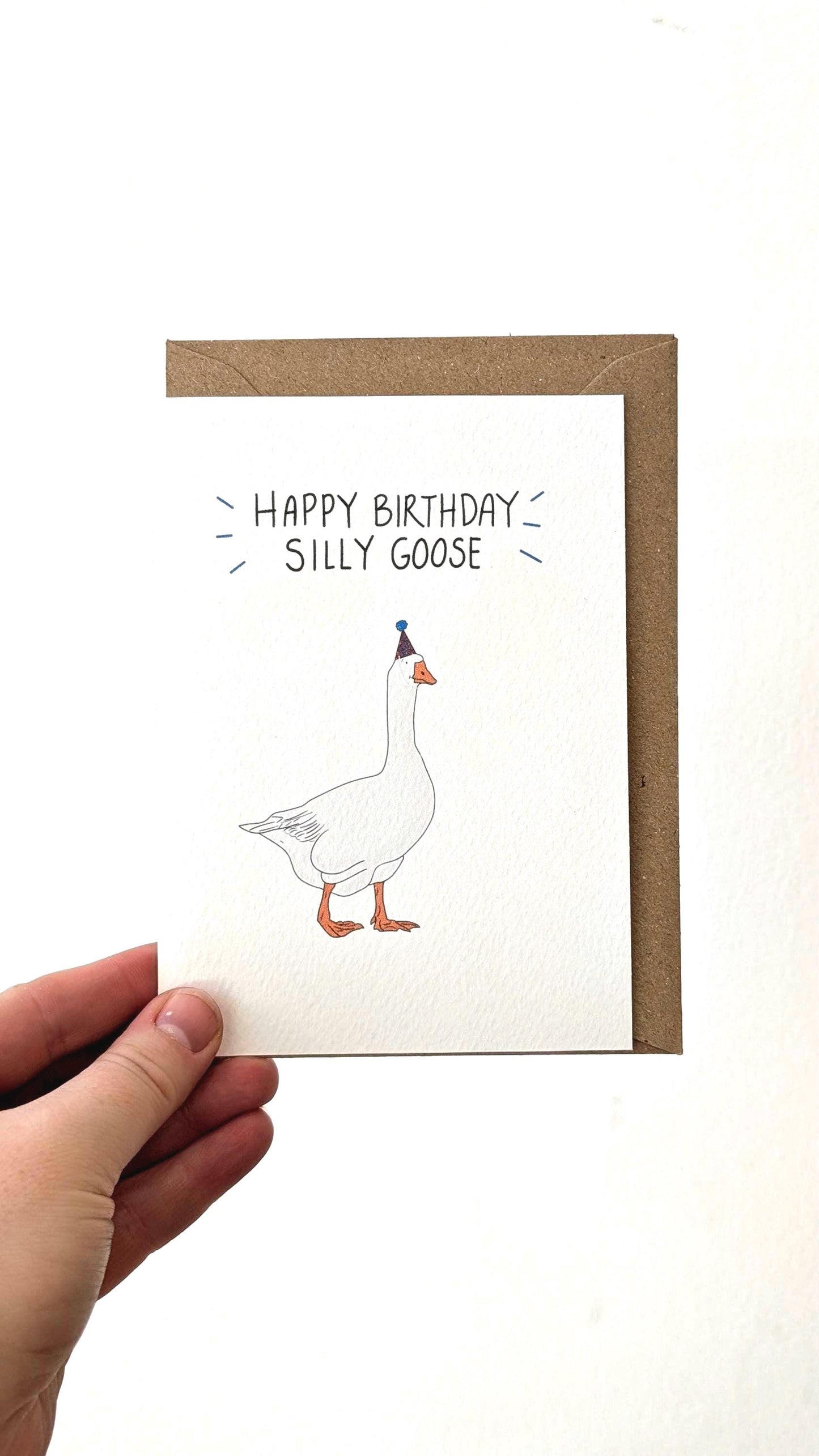 Silly Goose Birthday Card: Hand-Drawn Illustration, Recycled Paper