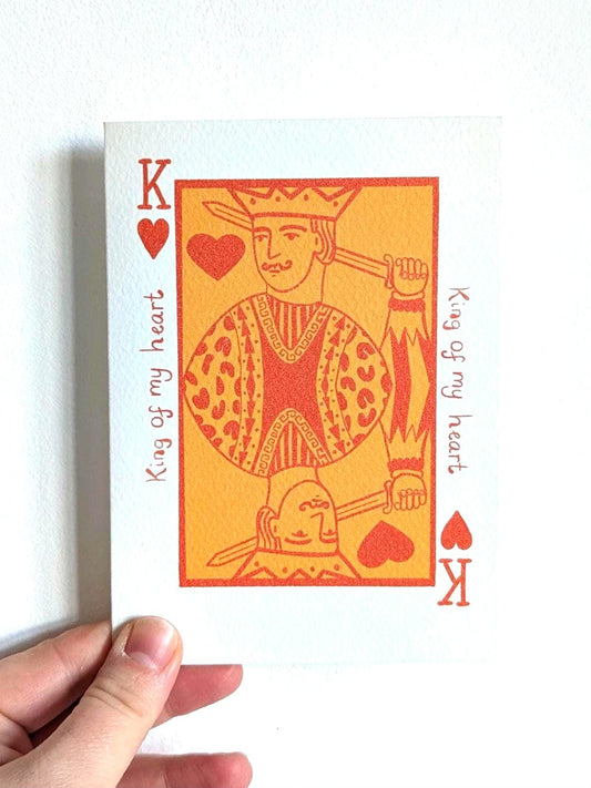 King of my heart love card. Illustrated greeting card. Birthday, anniversary, husband, boyfriend, partner