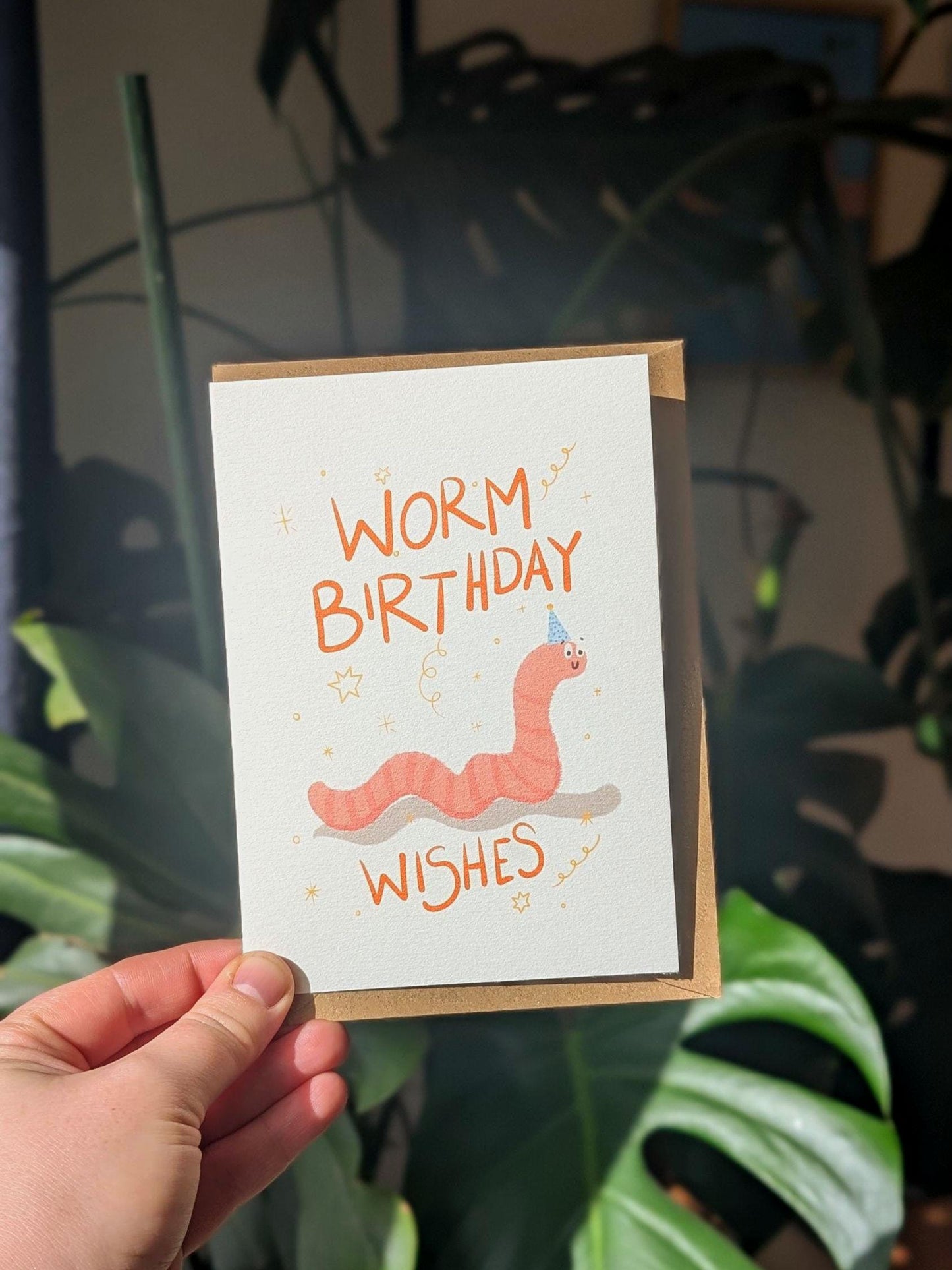 Worm Birthday Card: Illustrated Insect Greeting on Recycled Paper