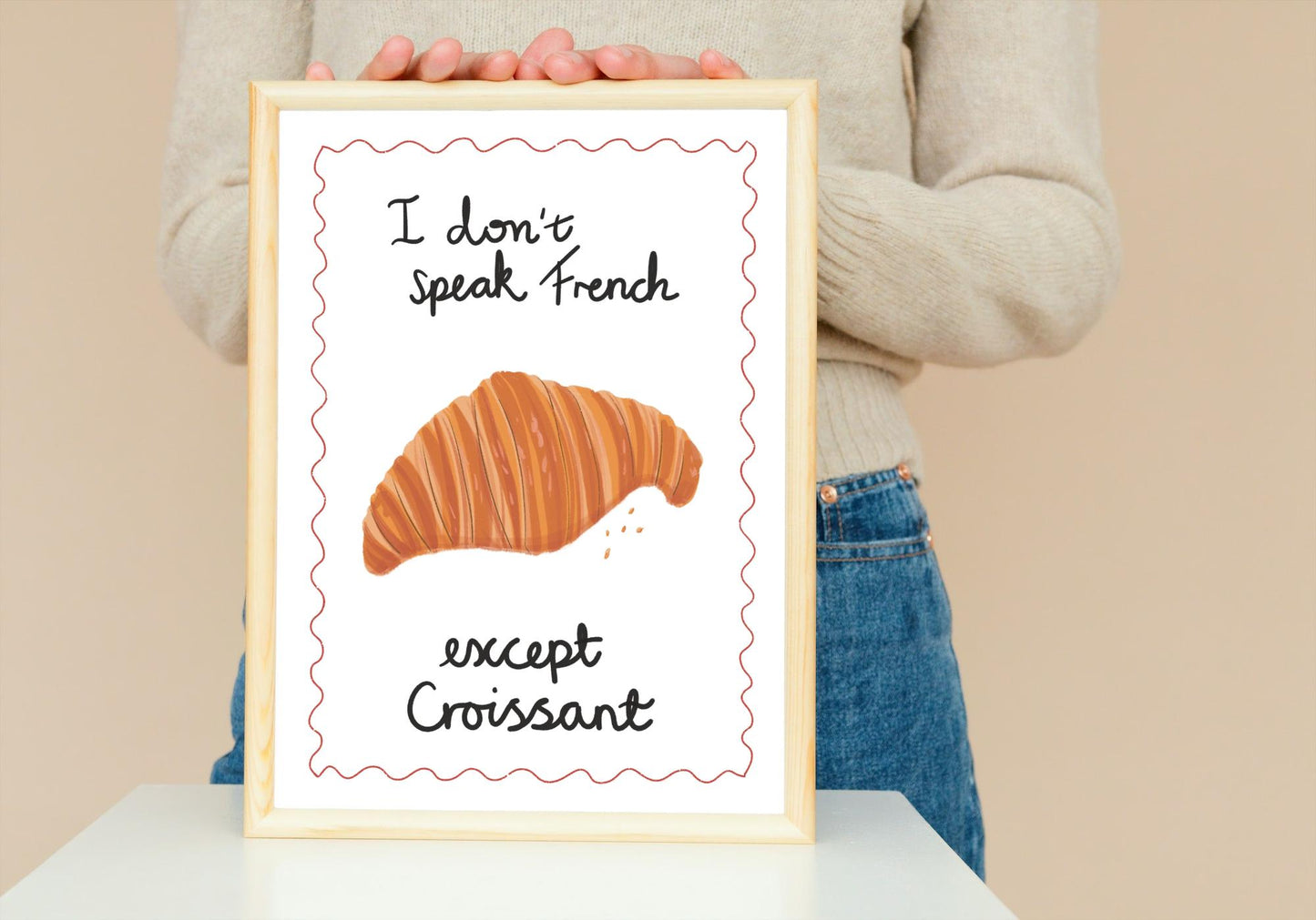 Croissant kitchen print. I don't speak french except croissant. Funny wall art. Original illustration