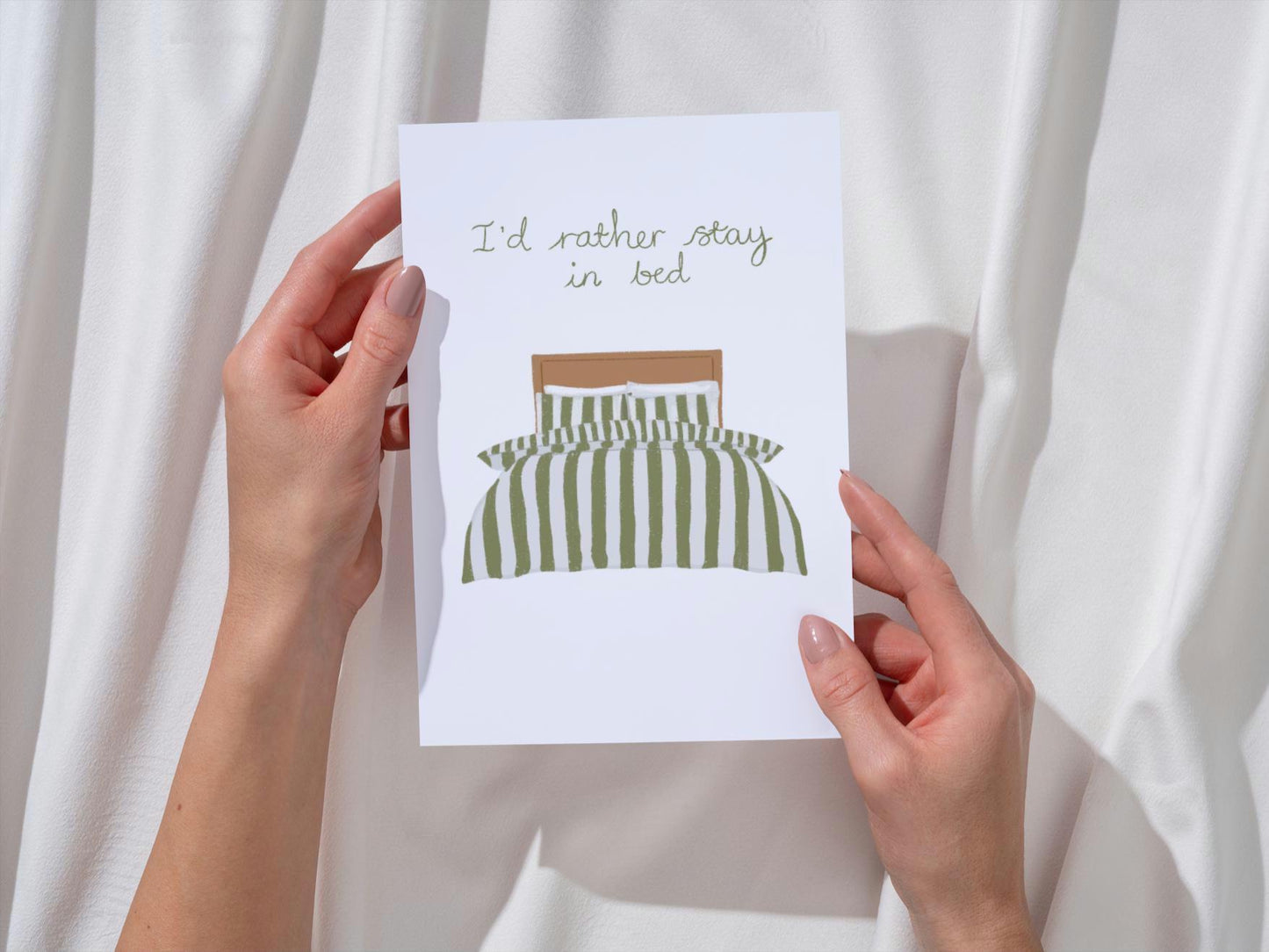Bedroom art print. I'd rather stay in bed. Original illustration