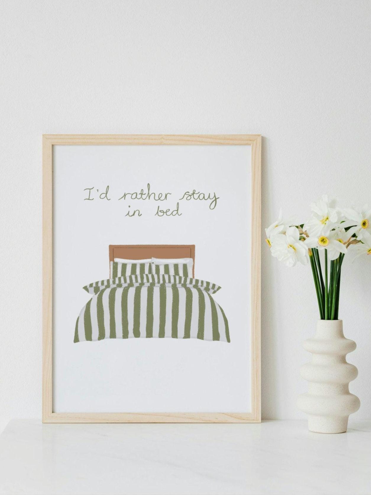 Bedroom art print. I'd rather stay in bed. Original illustration
