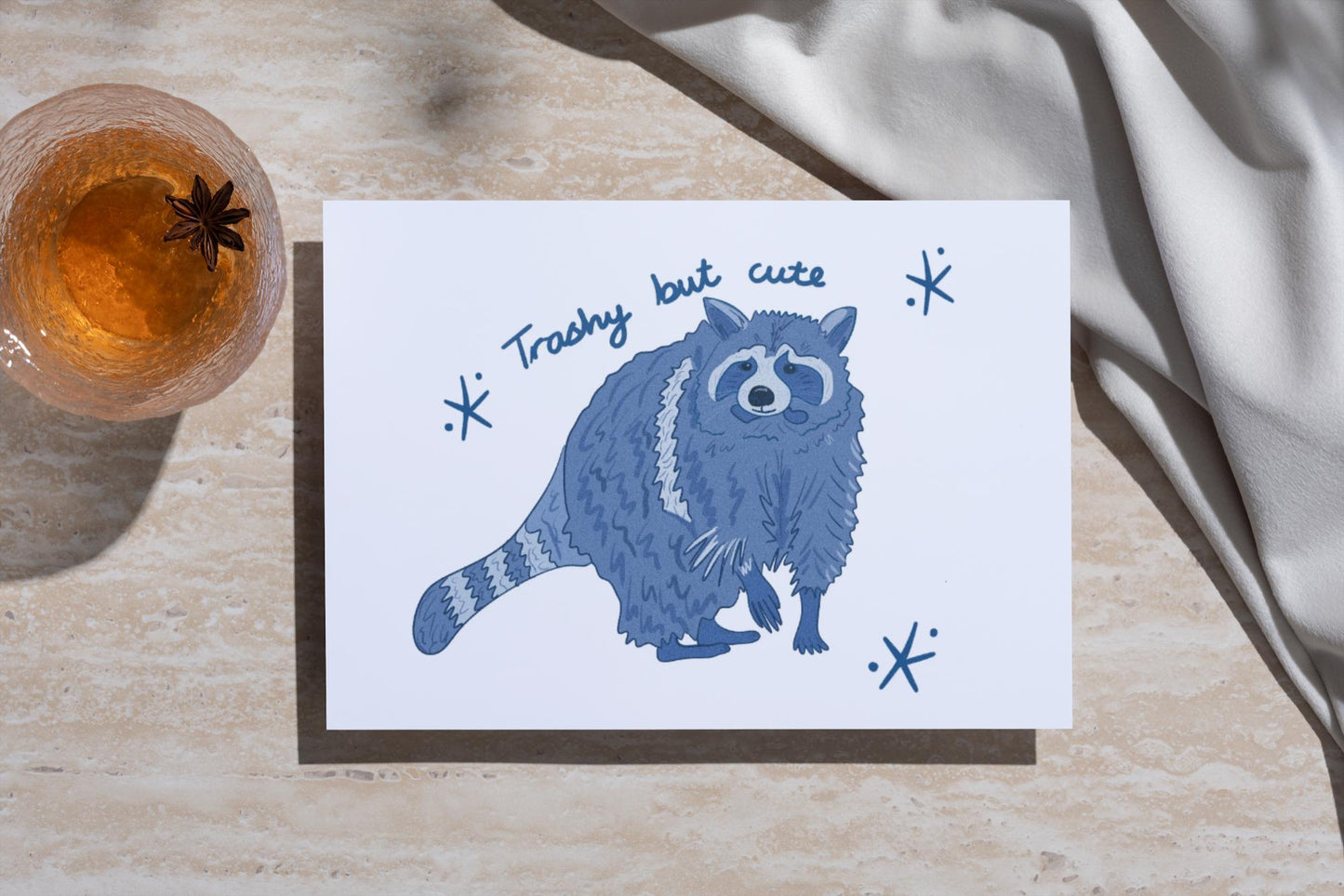 Blue Racoon Art Print, Illustration
