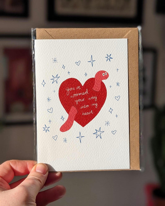 Funny Worm Valentine's Day Card - Illustrated A6 Greeting Card