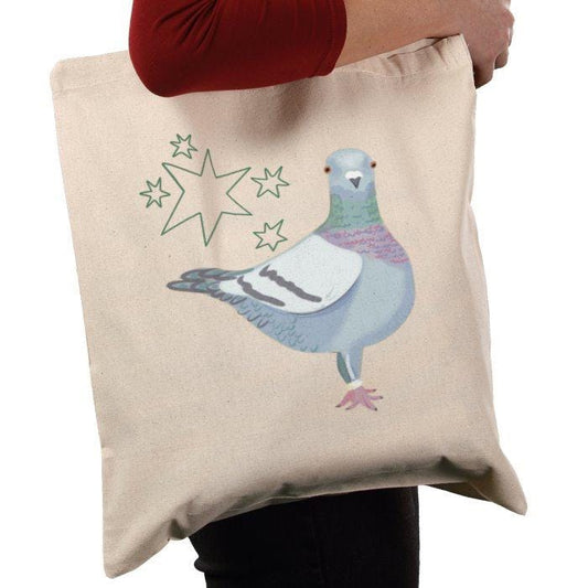 Cotton canvas pigeon tote shopper. Pigeon lover gift