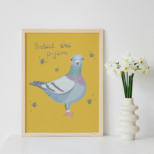 Pigeon art illustrated print. Original illustration. Protect the pigeons.