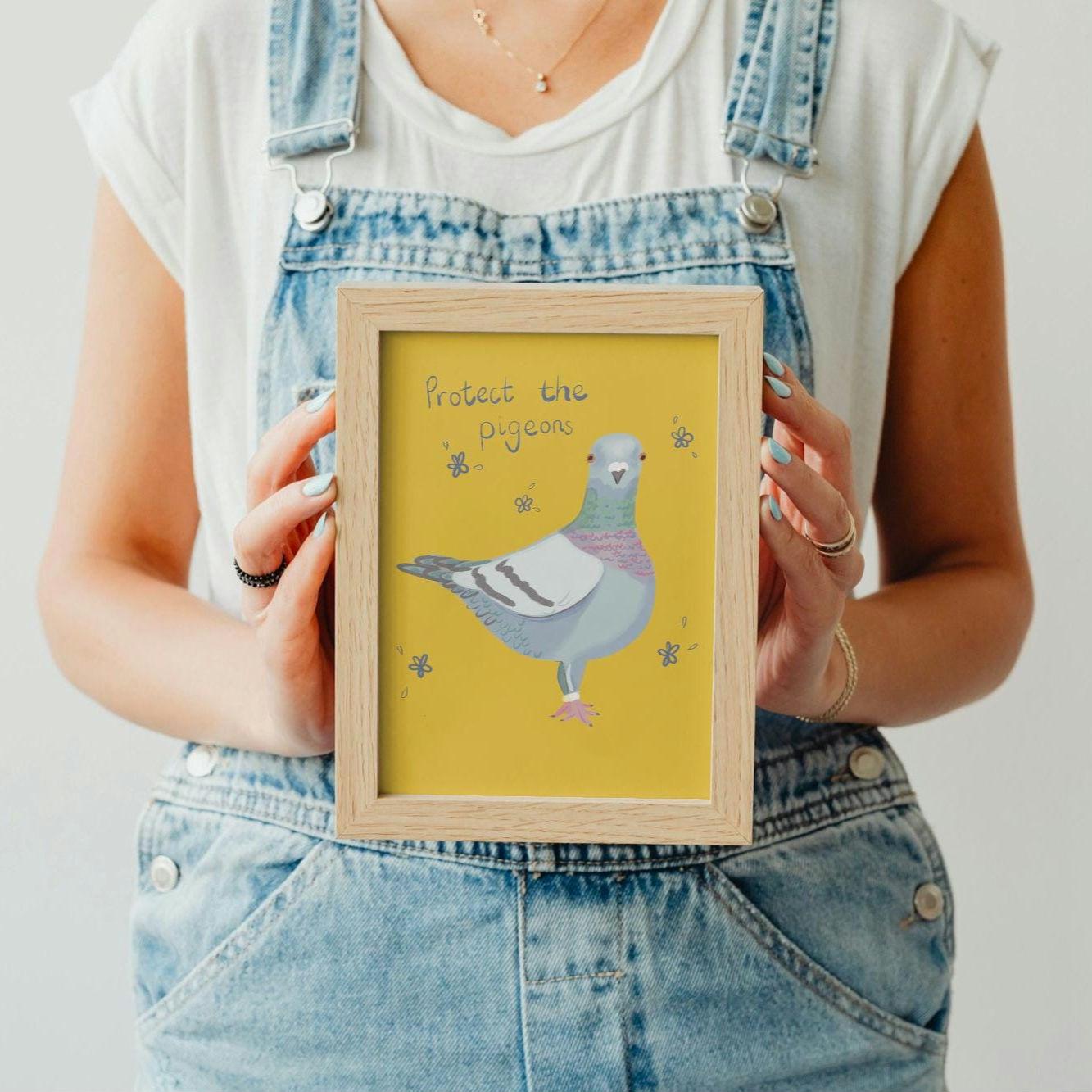 Pigeon art illustrated print. Original illustration. Protect the pigeons.