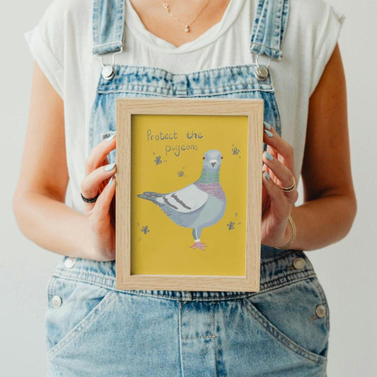 Pigeon art illustrated print. Original illustration. Protect the pigeons.