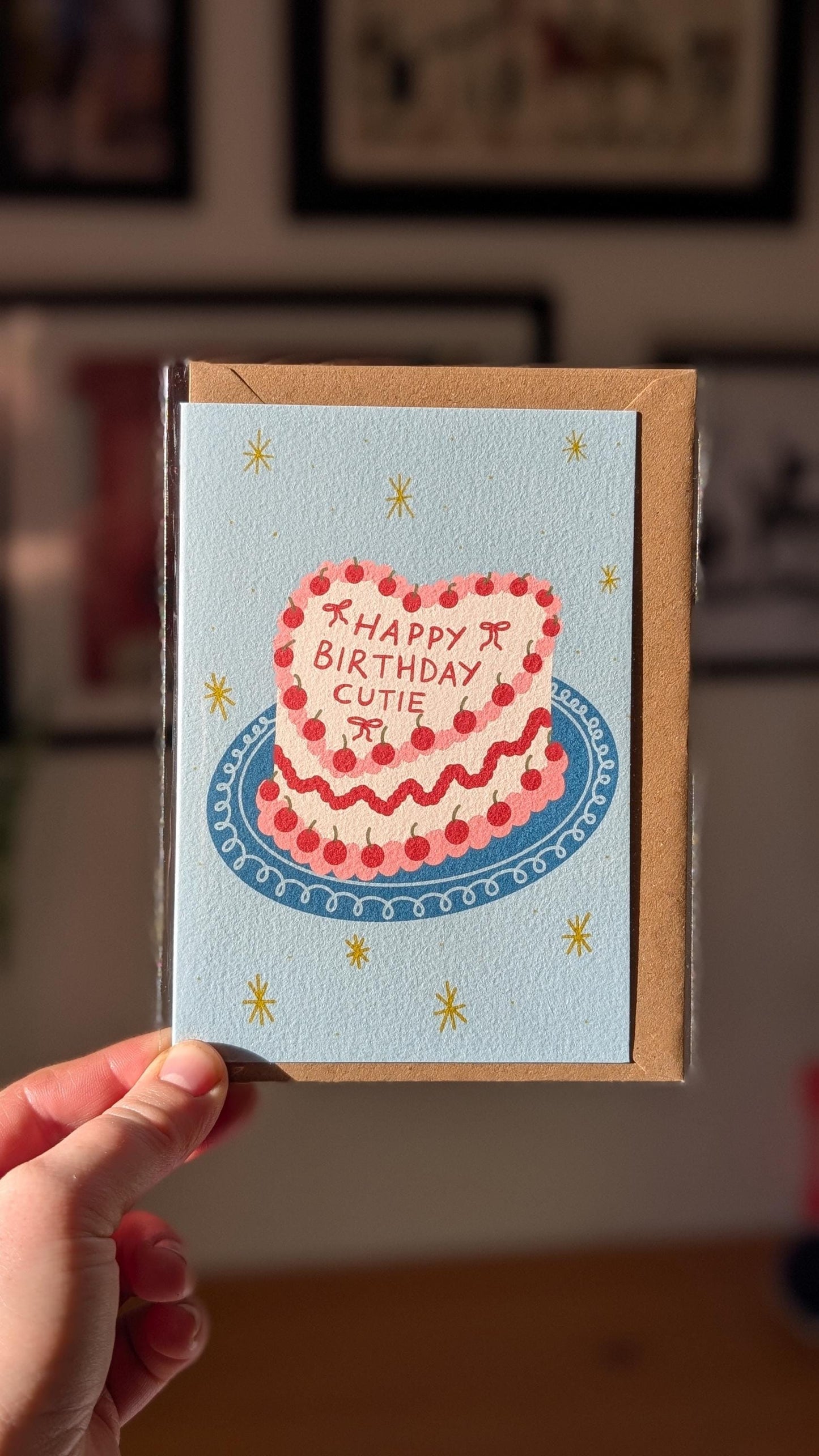 Happy birthday cutie, cake card, coquette, rococo, cherry greeting card