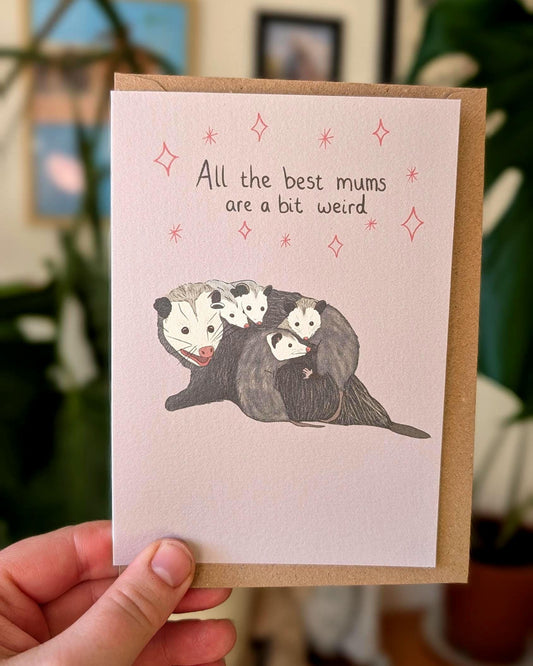 Funny Opossum Mum Card: Mother's Day, Birthday Greeting, Illustrated Wildlife Art