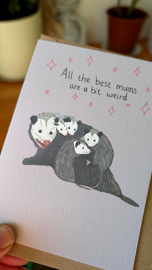 Funny Opossum Mum Card: Mother's Day, Birthday Greeting, Illustrated Wildlife Art