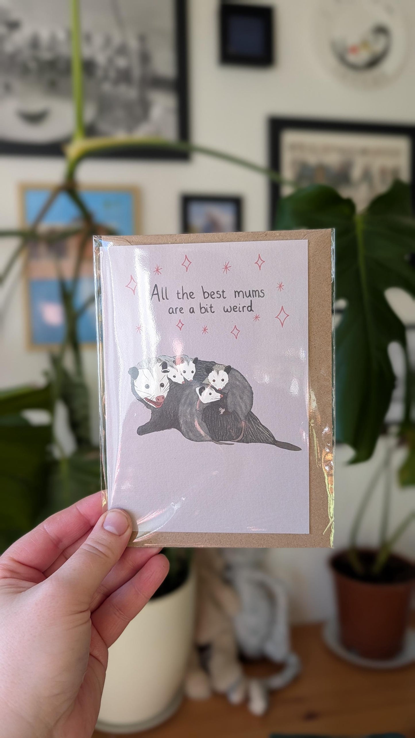 Funny Opossum Mum Card: Mother's Day, Birthday Greeting, Illustrated Wildlife Art