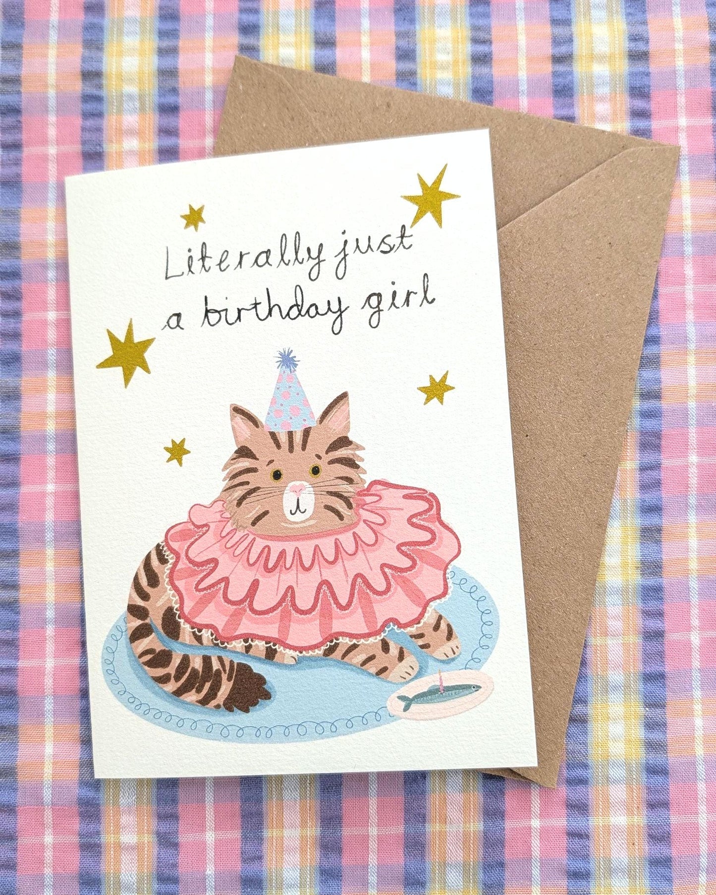 Literally just a girl cat birthday card. Hand illustrated.