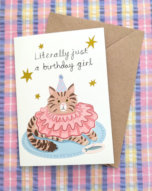 Literally just a girl cat birthday card. Hand illustrated.