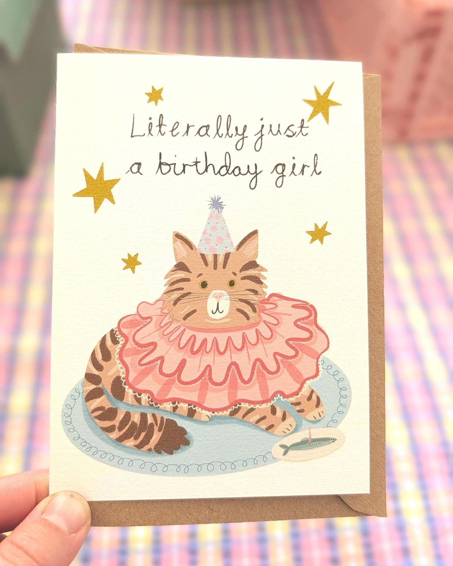 Literally just a girl cat birthday card. Hand illustrated.