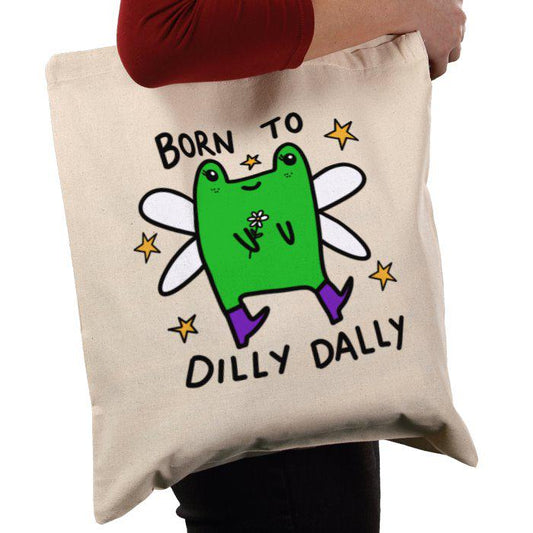 Cotton canvas frog tote shopper. Born to Dilly Dally fairy frog toad
