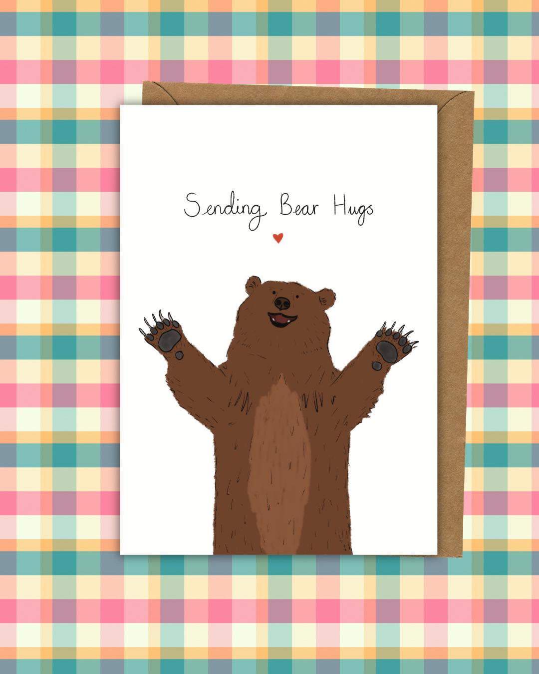 Sending bear hugs card - friendship, love, thinking of you - blank inside