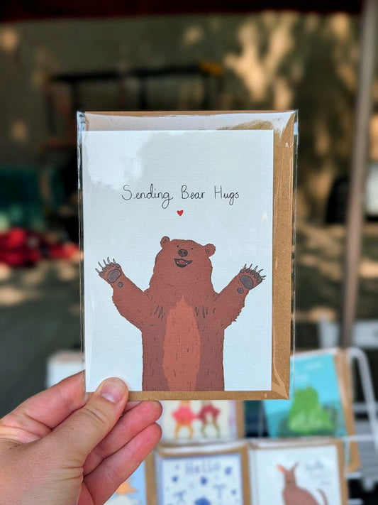 Sending bear hugs card - friendship, love, thinking of you - blank inside